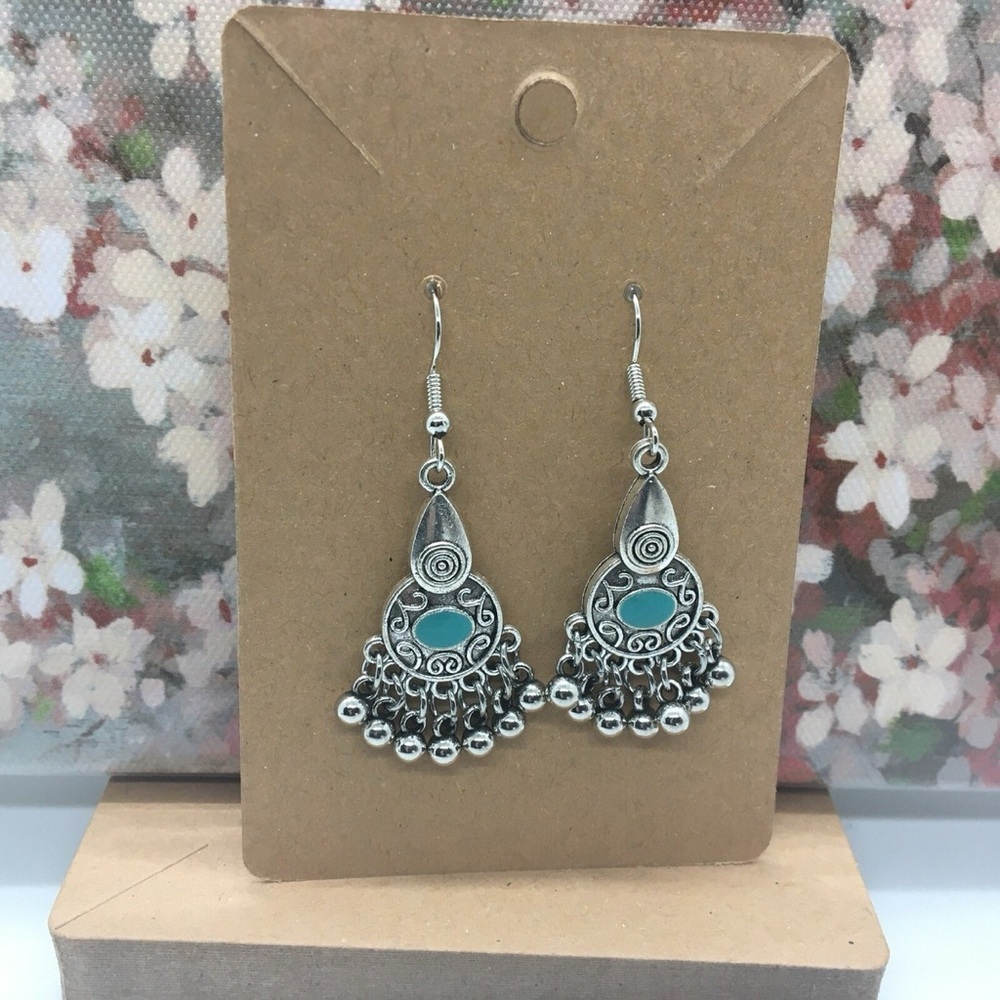 Chic Silver and Turquoise Chandelier Earrings - Picture 5 of 7